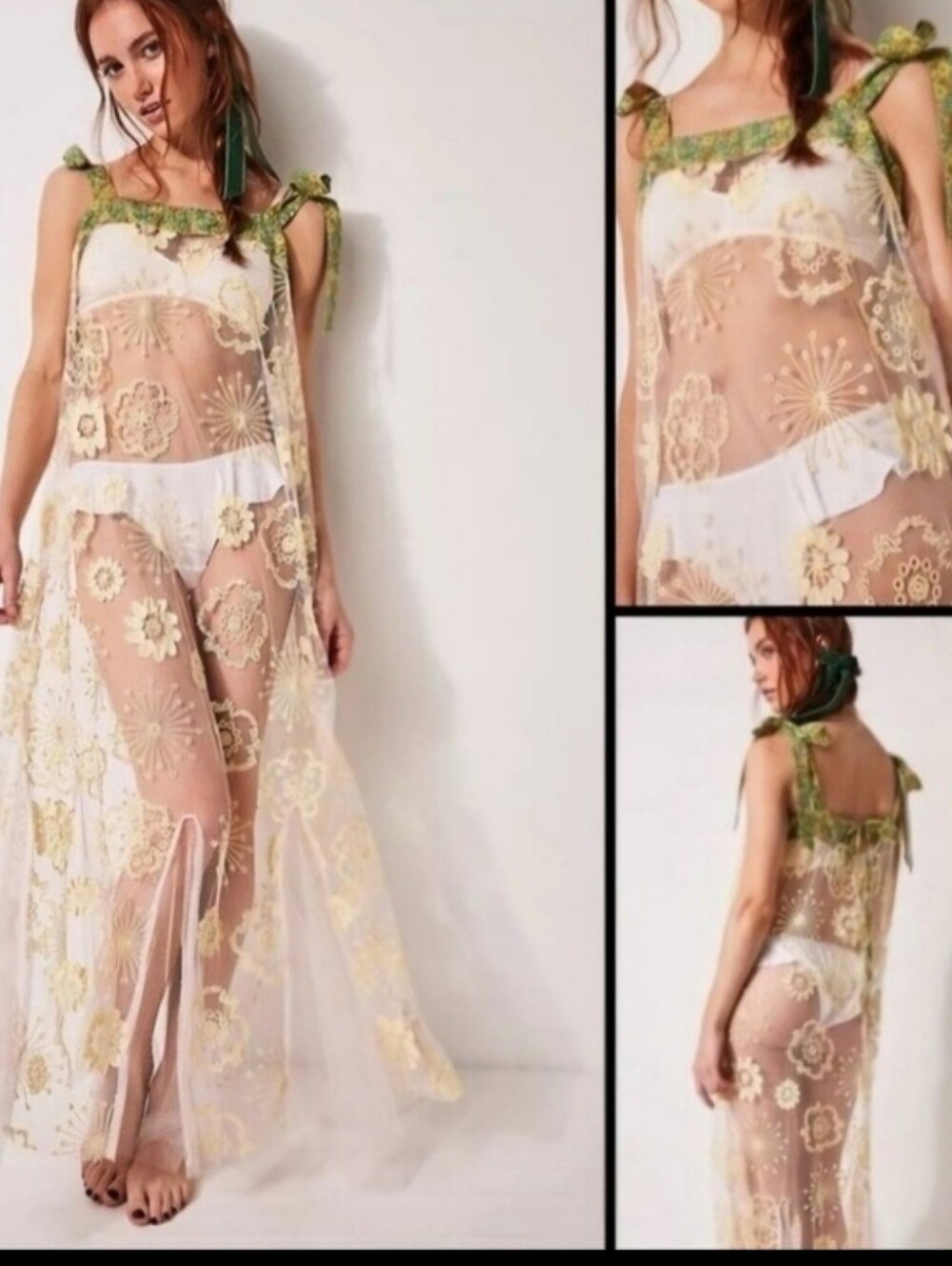 NWT Free People Bali Flower Fields Lace Sheer Embroidered Coquette Maxi Slip